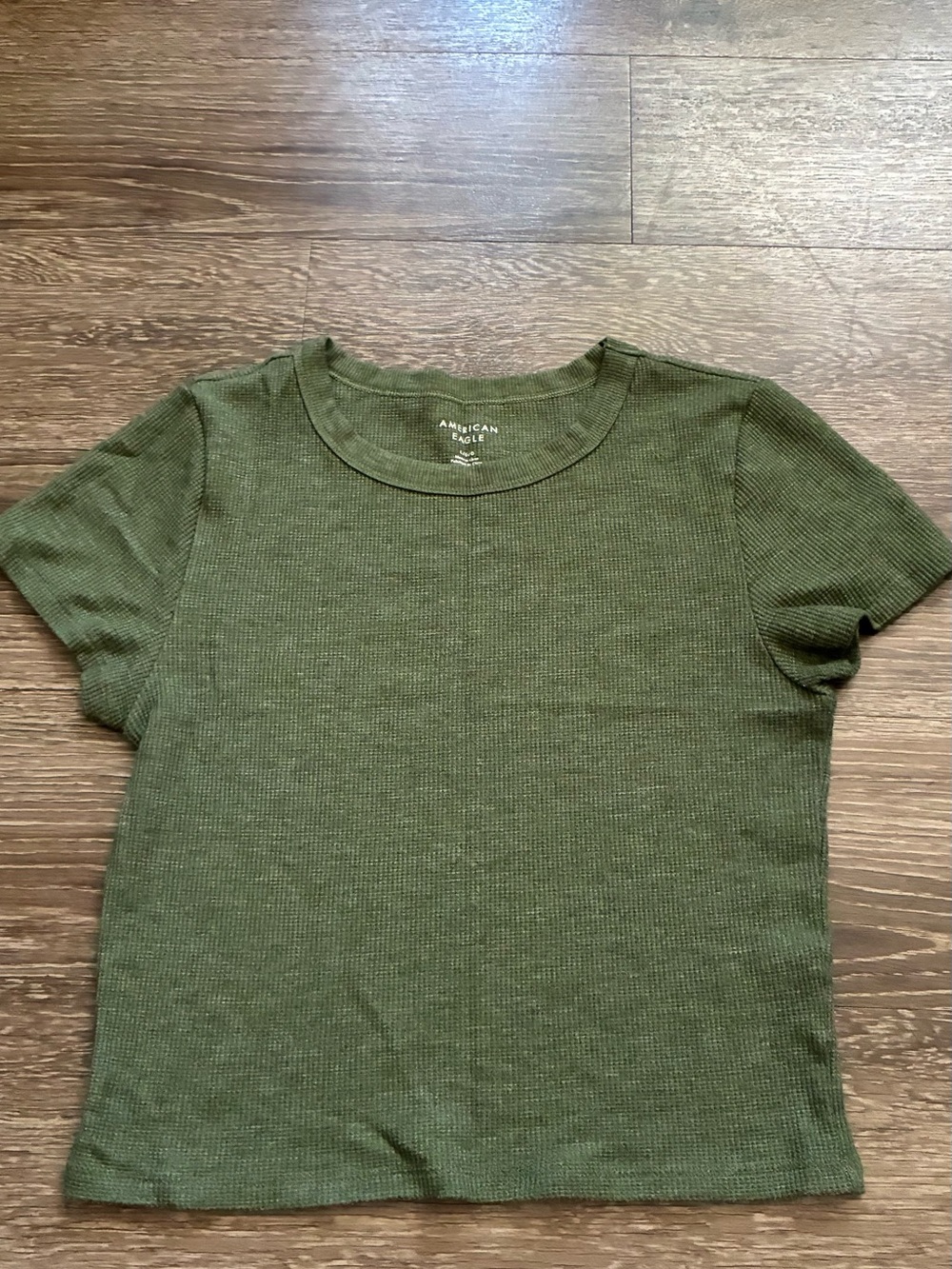 American Eagle Outfitters Olive Ribbed Crew Short Sleeve Tee